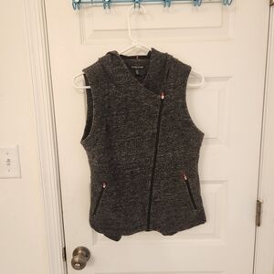 Womens Eileen Fisher Size Petite Small Zip Up Vest Grey Hooded #EE760